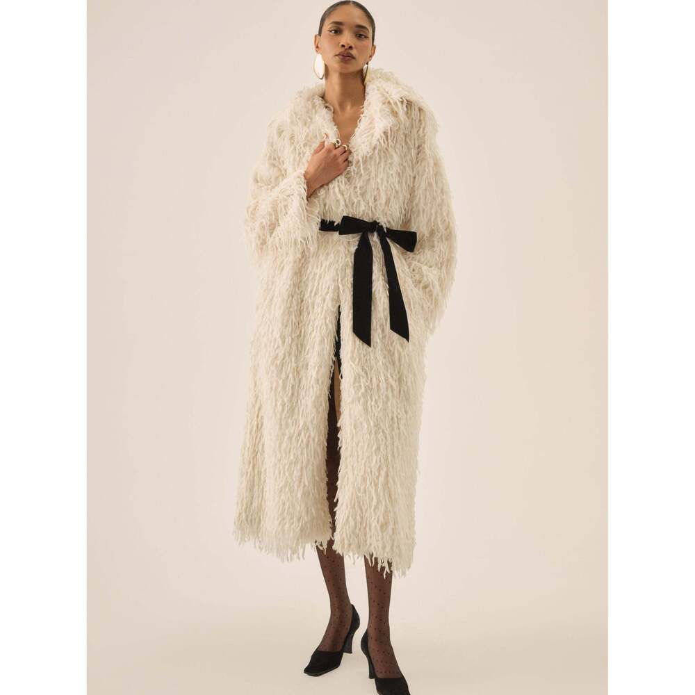 For Love & Lemons Ruffle Faux Feather Coat S / Cream - NWT